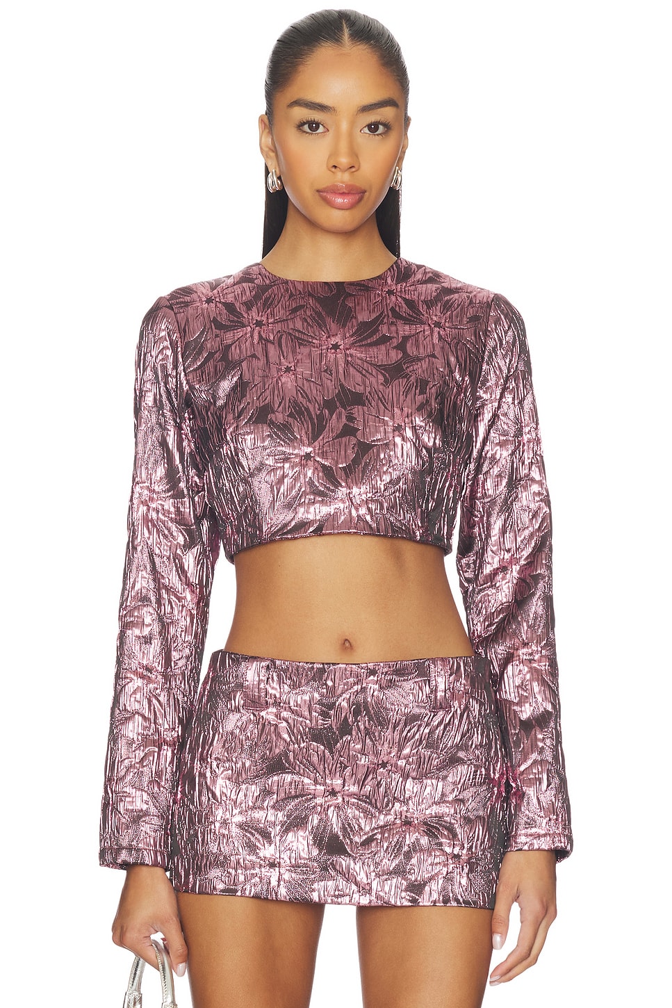Milkwhite Cropped Top in Shiny Flowers