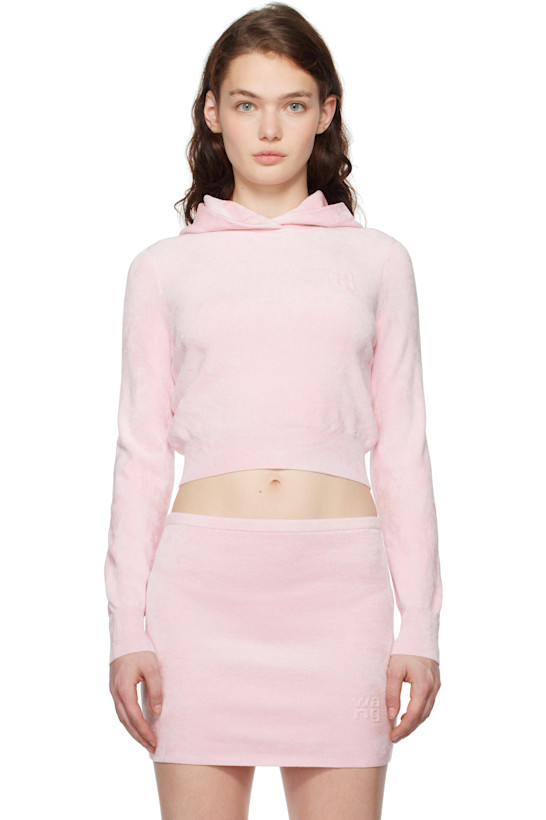 Pink Cropped Long Sleeve Hoodie