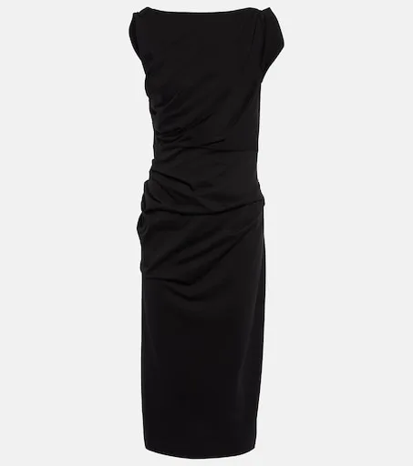 Gathered cotton jersey midi dress