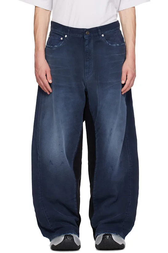 Navy Patched Baggy Jeans