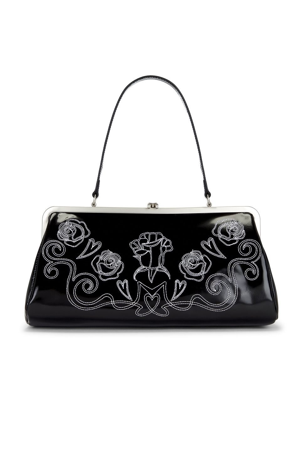 Markgong Large Embroidered Metal Clasp Bag in Black