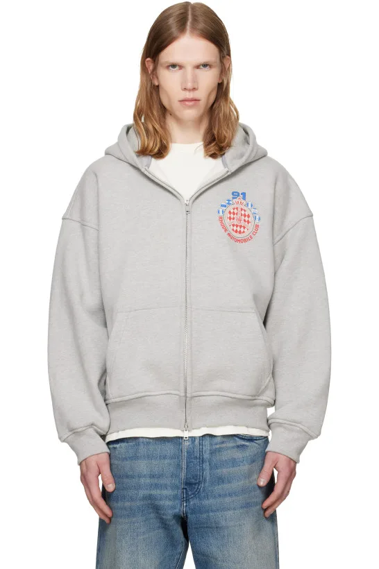 Gray 'Rhude Automobile Club' Zip-Up Hoodie