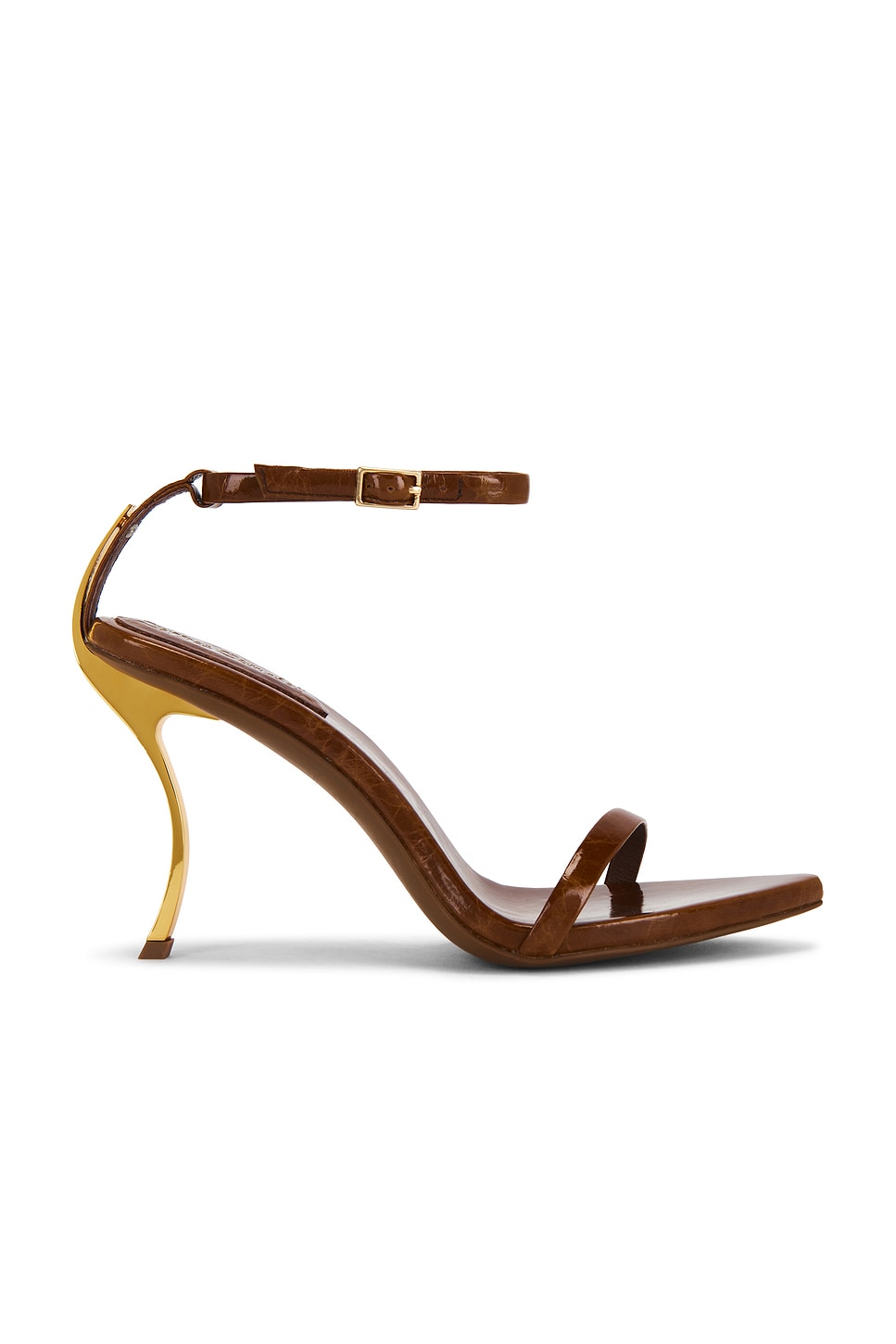 Jeffrey Campbell Obsession Sandal in Tan Crinkle & Gold