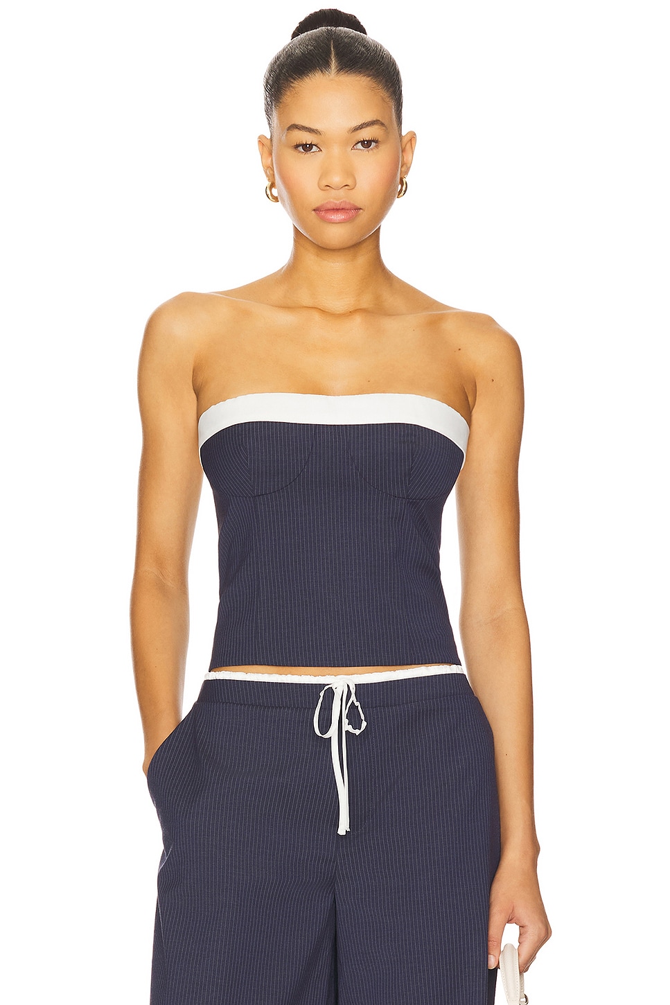Lovers and Friends Ashley Top in Navy & Grey Pinstripe