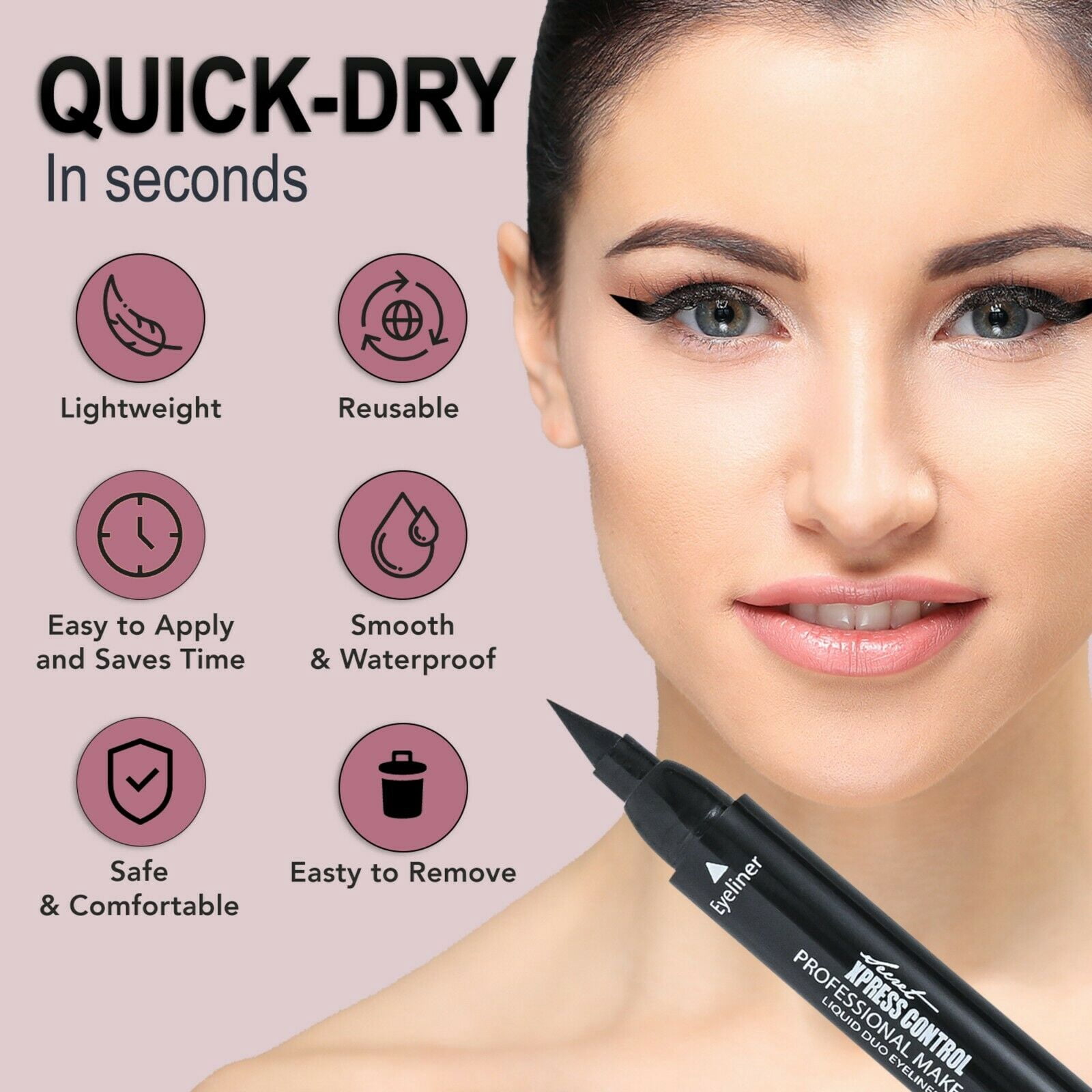 Secret Xpress Control Winged Eyeliner Stamp Waterproof Long Lasting Liquid Black Pen Matte Eye Makeup One Pack - Image 4