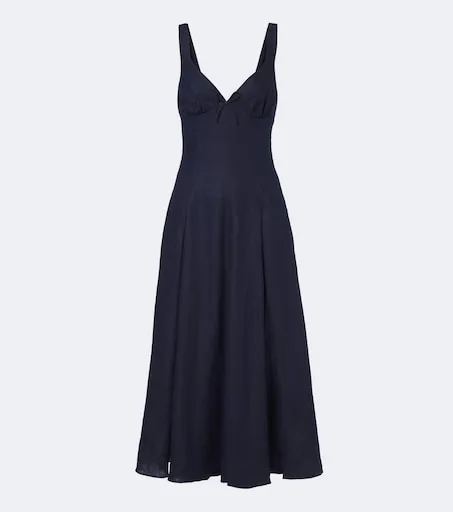 Adalee pleated shirred linen midi dress