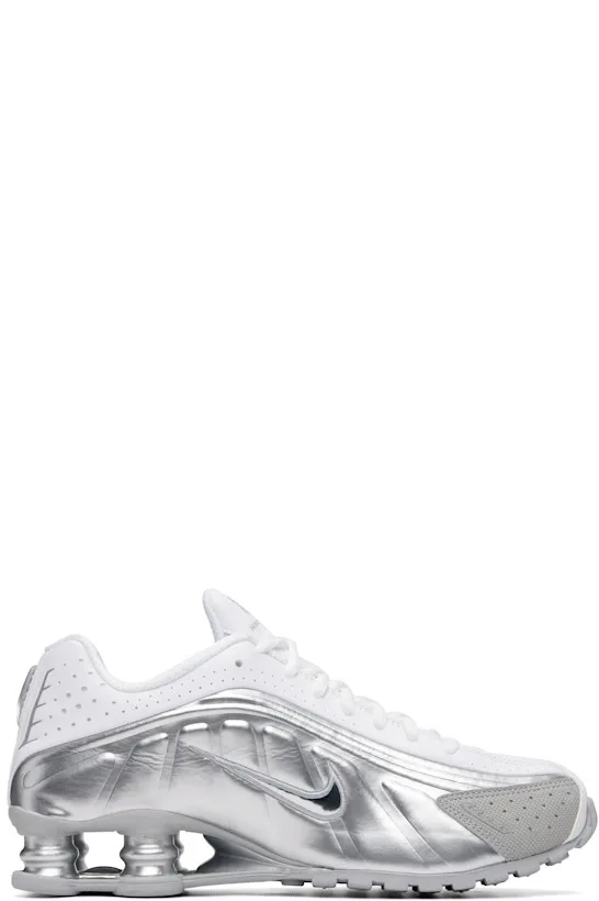 White & Silver Shox R4 SE Sneakers