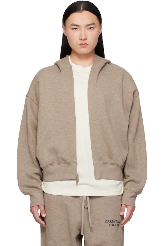 Beige Classic Zip-Up Hoodie