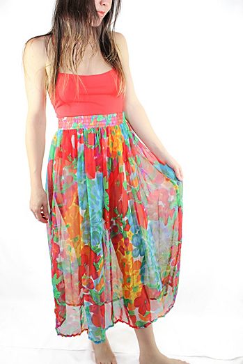 1980s Hawaiian Floral Sheer Maxi Skirt Selected By Moons + Junes Vintage