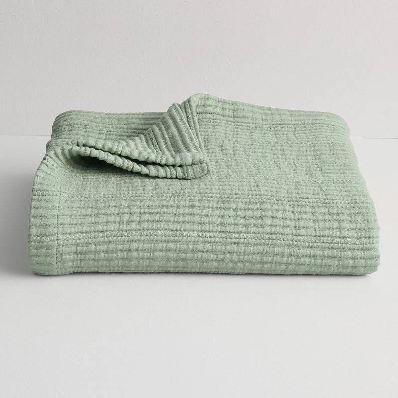 Miryana Stripe Cotton Matelasse Throw Blanket, Sage