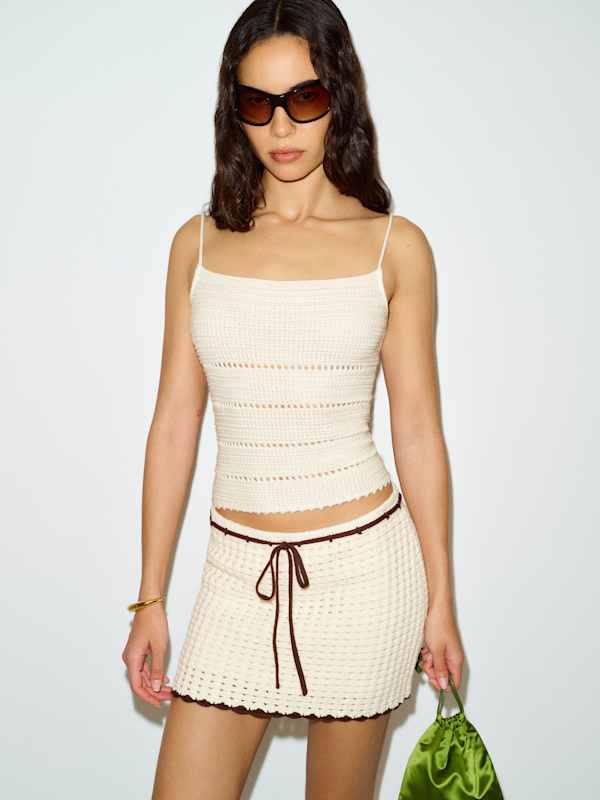 Fleurine Cotton Crochet Mini Skirt