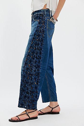Rider Low-Slung Embroidered Barrel Jeans