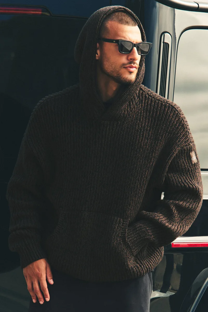 Chunky Knit Rewind Hoodie - Espresso Multi