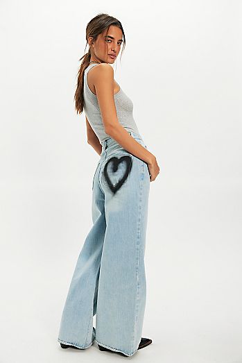 OneTeaspoon Love Machines Heart Wide-Leg Jeans