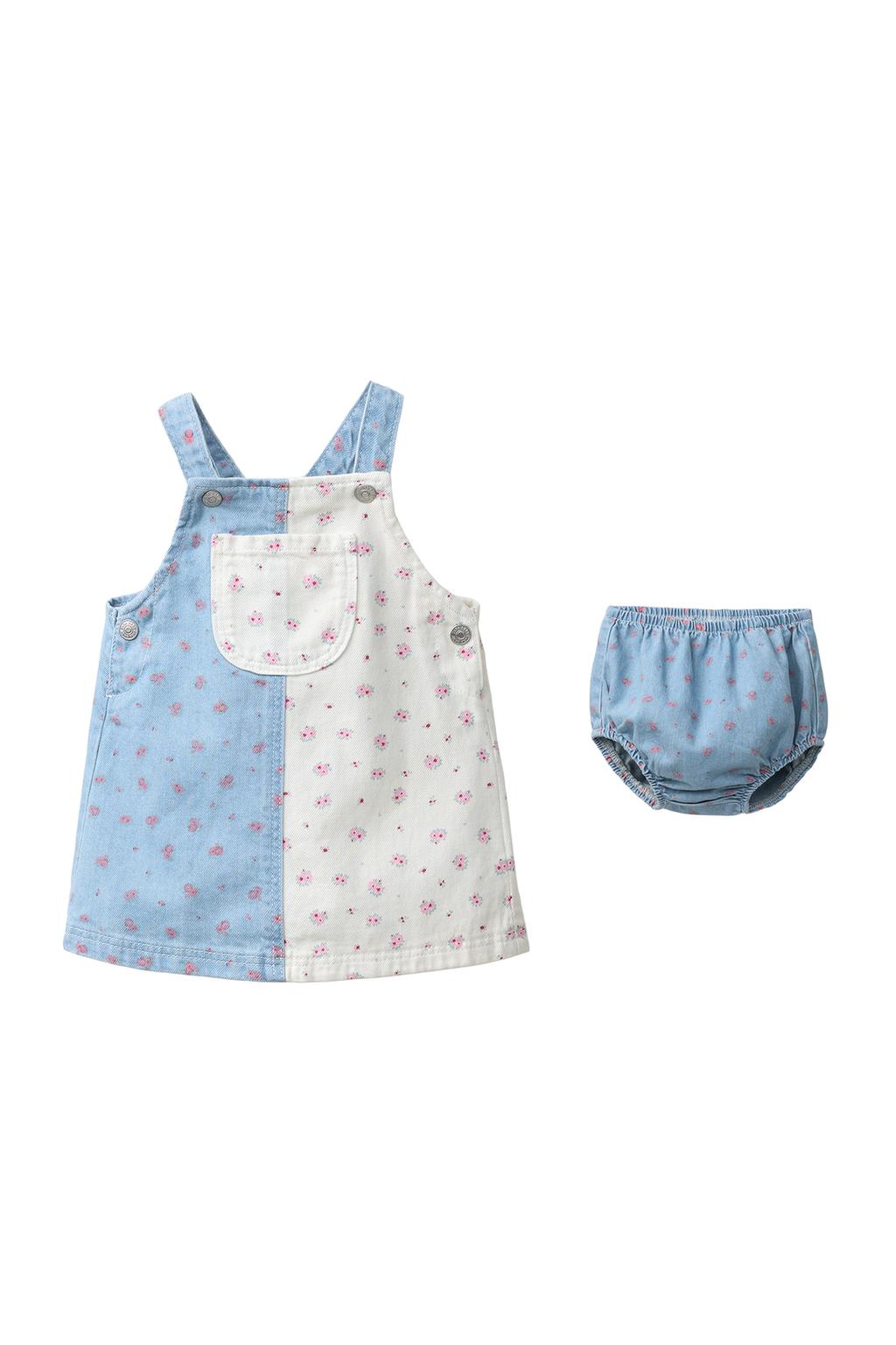 DENIM PATCHWORK FLORAL PINAFORE AND BLOOMERS