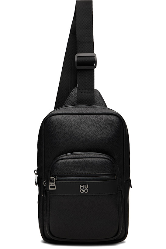 Hugo Black Stacked-Logo Mono Strap Bag