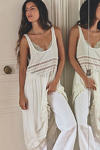Voile and Lace Midi Slip Dress