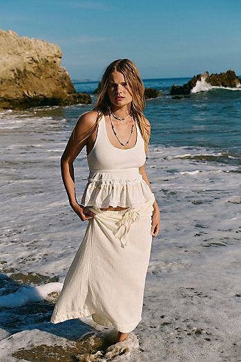 Sandshell Linen Blossom Maxi Skirt