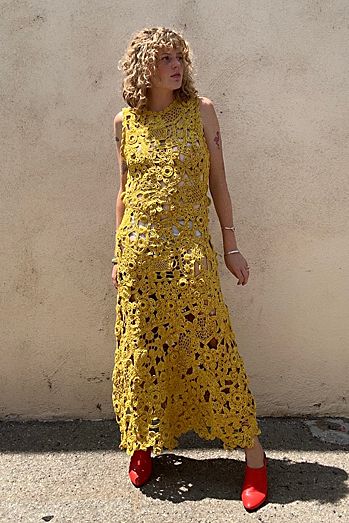 Ulla Johnson Yellow Crochet Yael Heirloom Dress Selected by The Curatorial Dept.