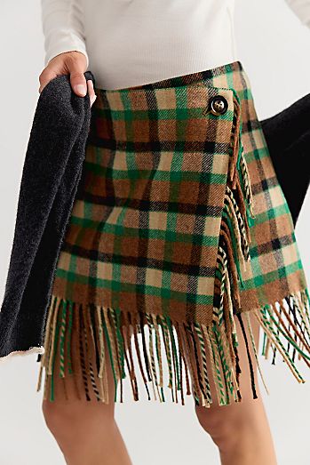 Rodebjer Aera Check Fringe Skirt