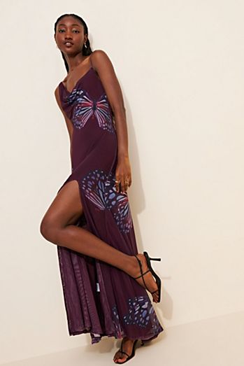 Saemdi Sleeveless Cowl-Neck Mesh Maxi Dress