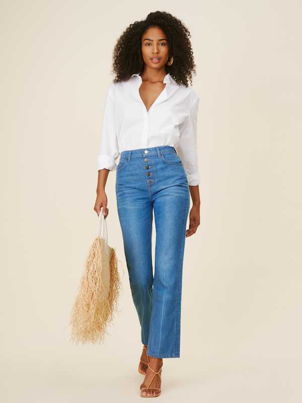 Cynthia Button Fly High Rise Straight Jeans