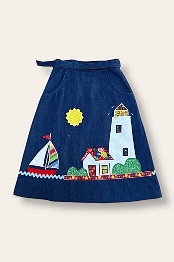 Vintage 1970's Denim & Applique Wrap Skirt Selected By Afterlife Boutique
