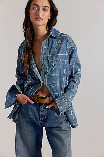 We The Free Have A Nice Day Denim Top
