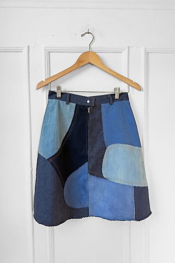 Vintage 60s Denim A-line Patchwork Skirt Selected by MARMALADE