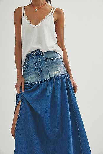 We The Free Good Company Mixed Denim Maxi Skirt