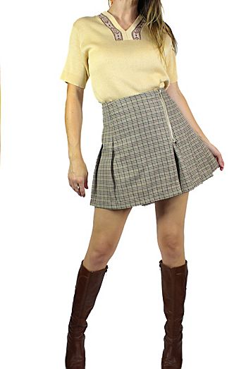 Vintage Plaid Pleated Mini Skirt Selected By Moons + Junes Vintage