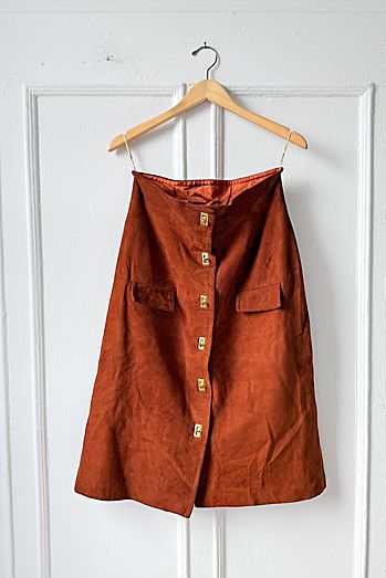 70s Large Brass Hardware Suede A-Line Skirt Selected by MARMALADE