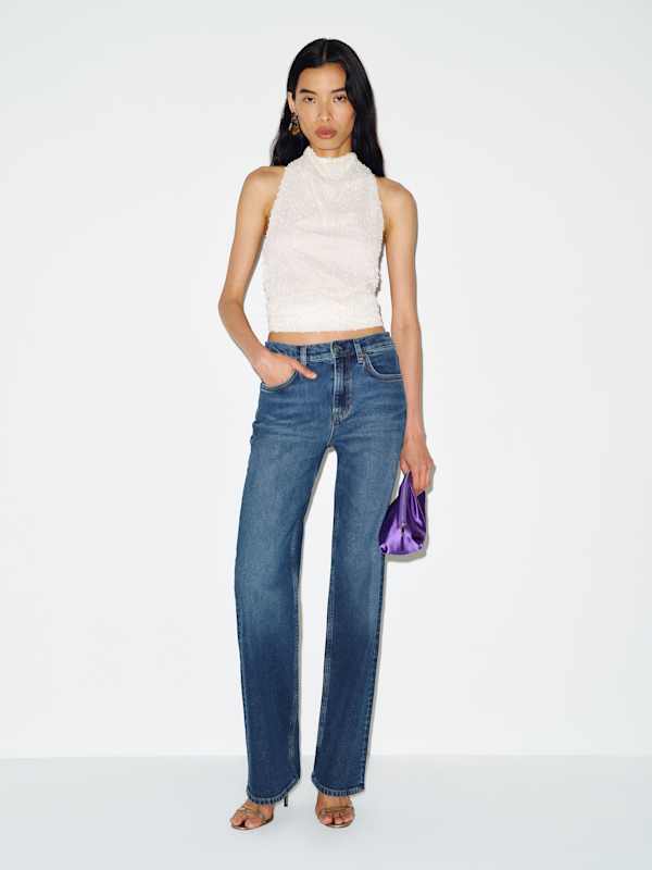 Miles Stretch Mid Rise Straight Leg Jeans