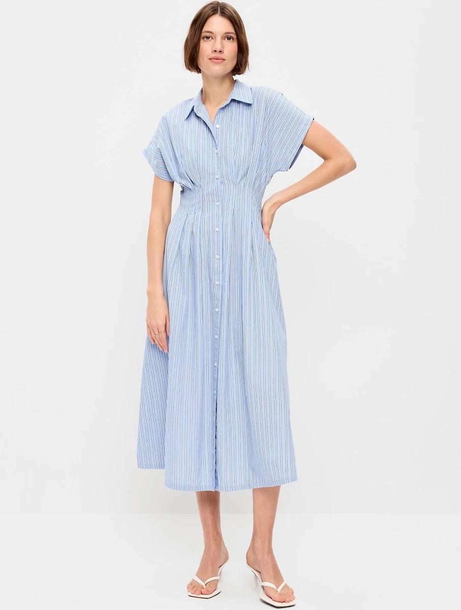 Old Navy Women's Pintuck-Waist Midi Shirt Dress