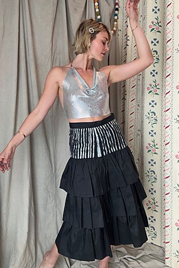 Vintage Hand-Painted Silk Ruffle Skirt Selected by Kikos Kloset