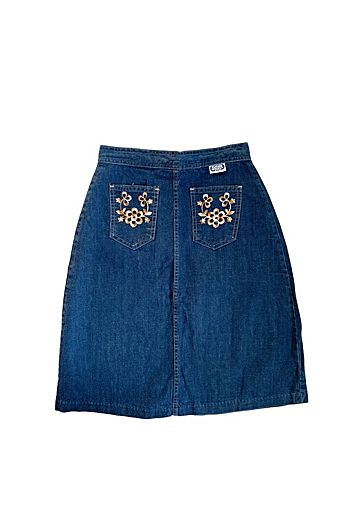 Vintage 1970s Embroidered Denim High Waisted Skirt Selected by SharpLilTeeth