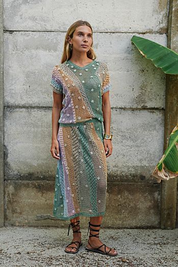 Crochet Lace Rainbow Sorbet Skirt Set Selected by Madly Vintage