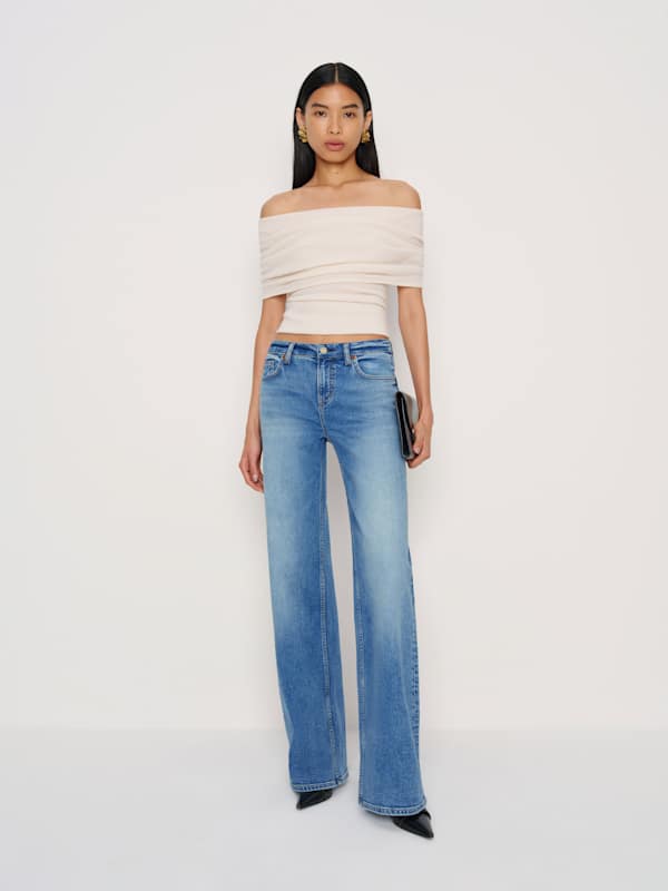 Greta Super Stretch Low Rise Wide Leg Jeans
