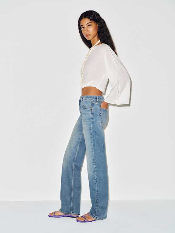 Miles Stretch Mid Rise Straight Leg Jeans