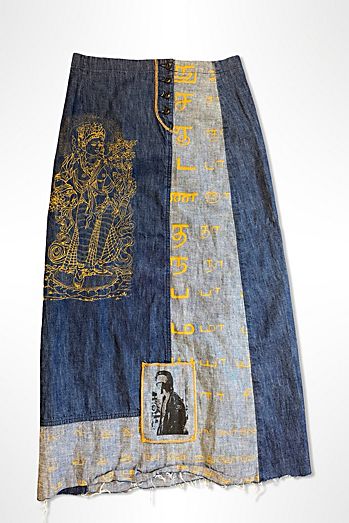 Y2K Euro Patchwork Denim Graphic Midi Skirt Selected By Ritual Vintage