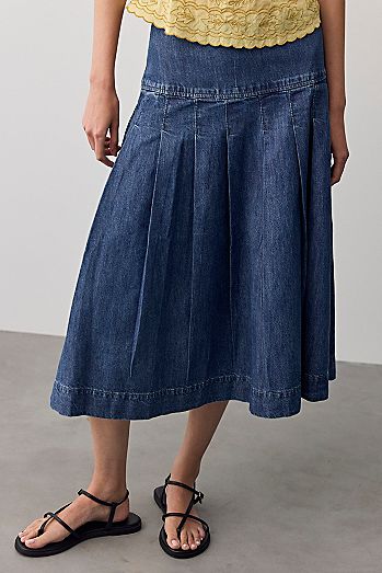 We The Free Skipper Pleated Denim Midi Skirt