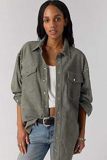 Understated Leather Starburst Shirt Jacket