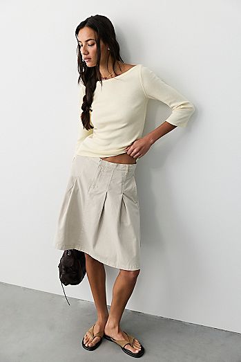 Chino Pleated Midi Skirt