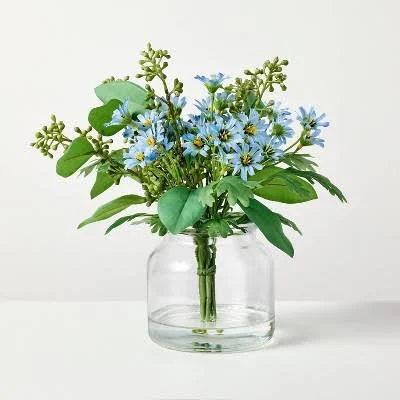 Hearth & Hand with Magnolia Medium Blue Flower and Leaf Arrangement