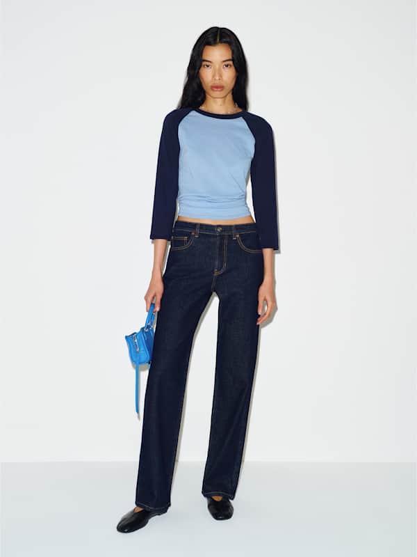 Miles Stretch Mid Rise Straight Leg Jeans