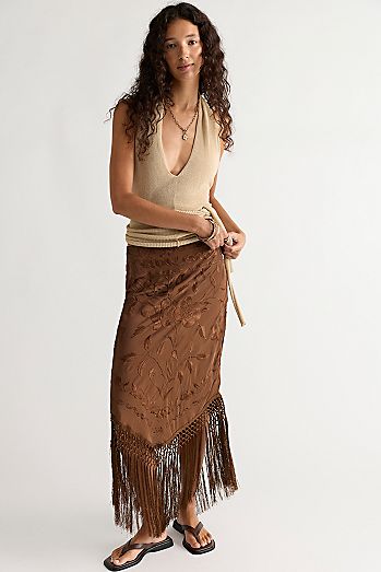 Fringe Element Midi Skirt