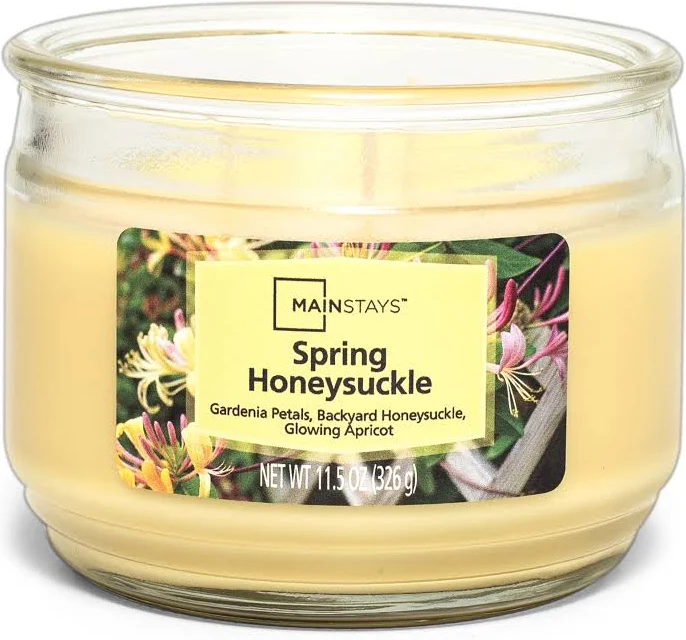 Mainstays Spring Honeysuckle Scented 3-Wick Glass Jar Candle