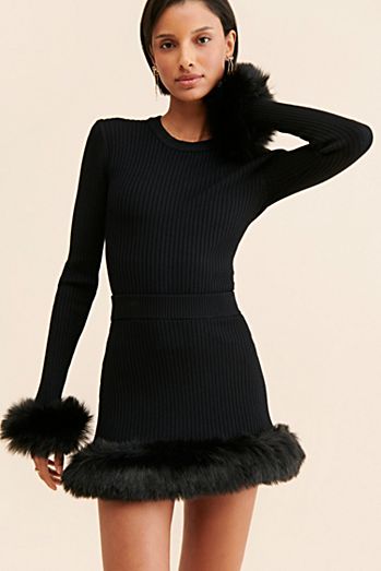 Show Me Your Mumu Fran Faux Fur Trimmed Skirt