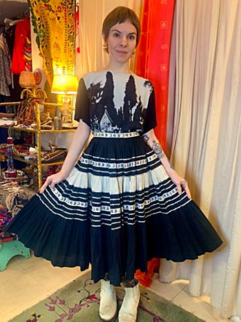 Vintage Mid- Century Metallic Bric-A-Brac Trim Prairie Skirt Selected By Nomad Vintage