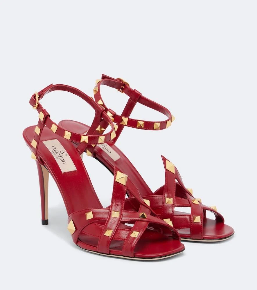 Valentino Garavani, Studdy leather slingback sandals, Women, Red, US 7, Sandals